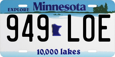 MN license plate 949LOE
