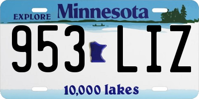 MN license plate 953LIZ