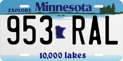 MN license plate 953RAL