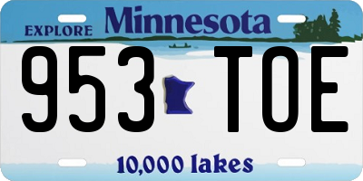 MN license plate 953TOE