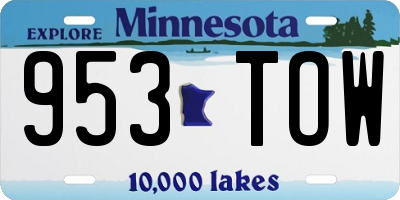 MN license plate 953TOW
