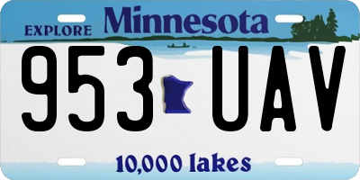 MN license plate 953UAV