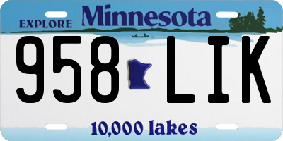 MN license plate 958LIK
