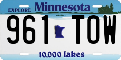 MN license plate 961TOW