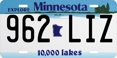 MN license plate 962LIZ