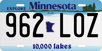 MN license plate 962LOZ