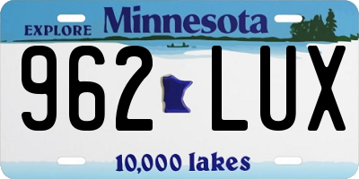 MN license plate 962LUX