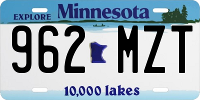 MN license plate 962MZT