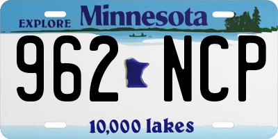 MN license plate 962NCP