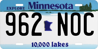 MN license plate 962NOC