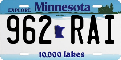 MN license plate 962RAI