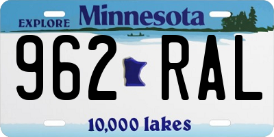 MN license plate 962RAL