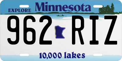 MN license plate 962RIZ