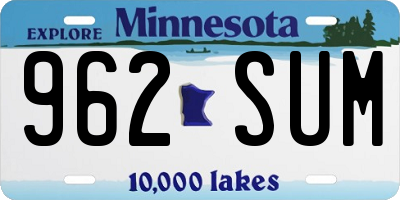 MN license plate 962SUM