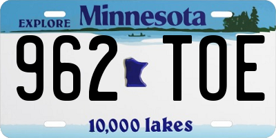 MN license plate 962TOE