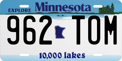 MN license plate 962TOM