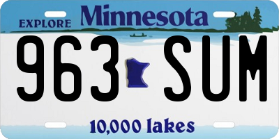 MN license plate 963SUM
