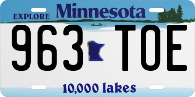 MN license plate 963TOE