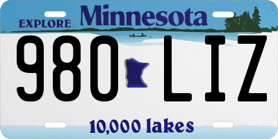 MN license plate 980LIZ
