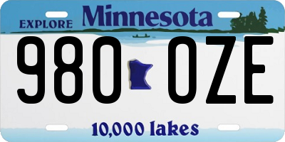 MN license plate 980OZE