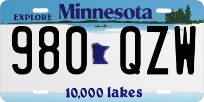 MN license plate 980QZW