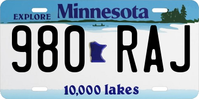 MN license plate 980RAJ