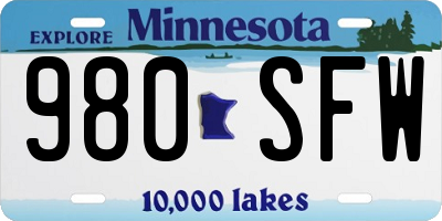 MN license plate 980SFW