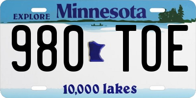MN license plate 980TOE