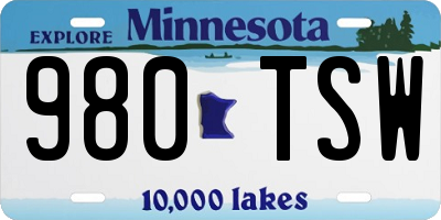 MN license plate 980TSW