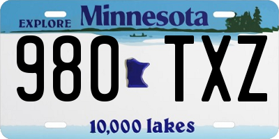MN license plate 980TXZ