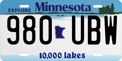 MN license plate 980UBW