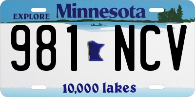 MN license plate 981NCV