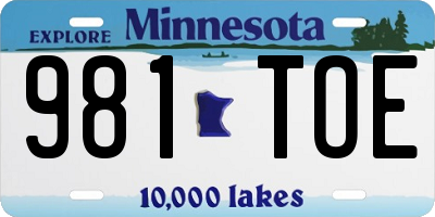 MN license plate 981TOE