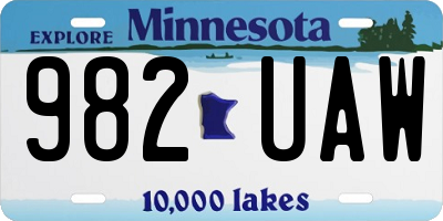 MN license plate 982UAW
