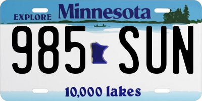 MN license plate 985SUN