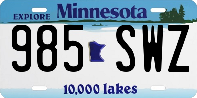 MN license plate 985SWZ