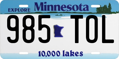 MN license plate 985TOL