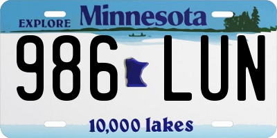 MN license plate 986LUN