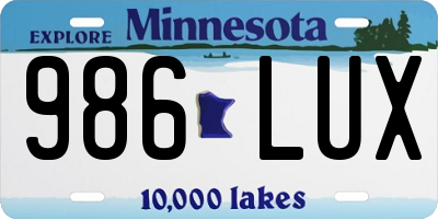MN license plate 986LUX