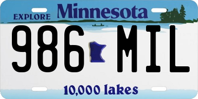 MN license plate 986MIL