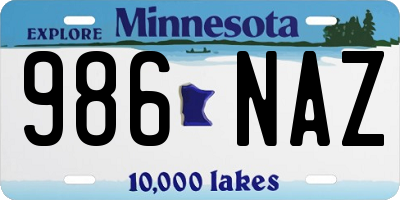 MN license plate 986NAZ