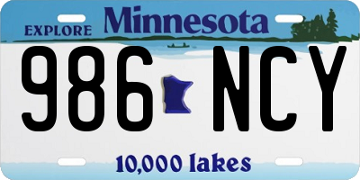 MN license plate 986NCY