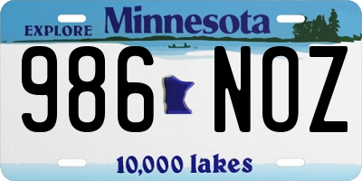 MN license plate 986NOZ