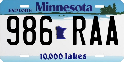 MN license plate 986RAA