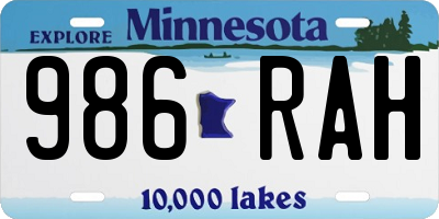 MN license plate 986RAH