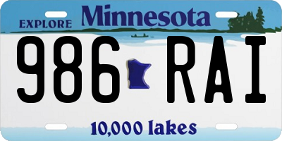 MN license plate 986RAI