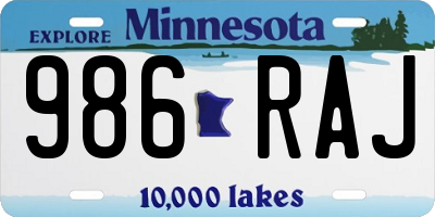 MN license plate 986RAJ
