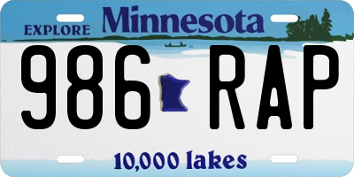 MN license plate 986RAP