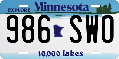 MN license plate 986SWO
