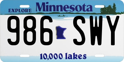 MN license plate 986SWY